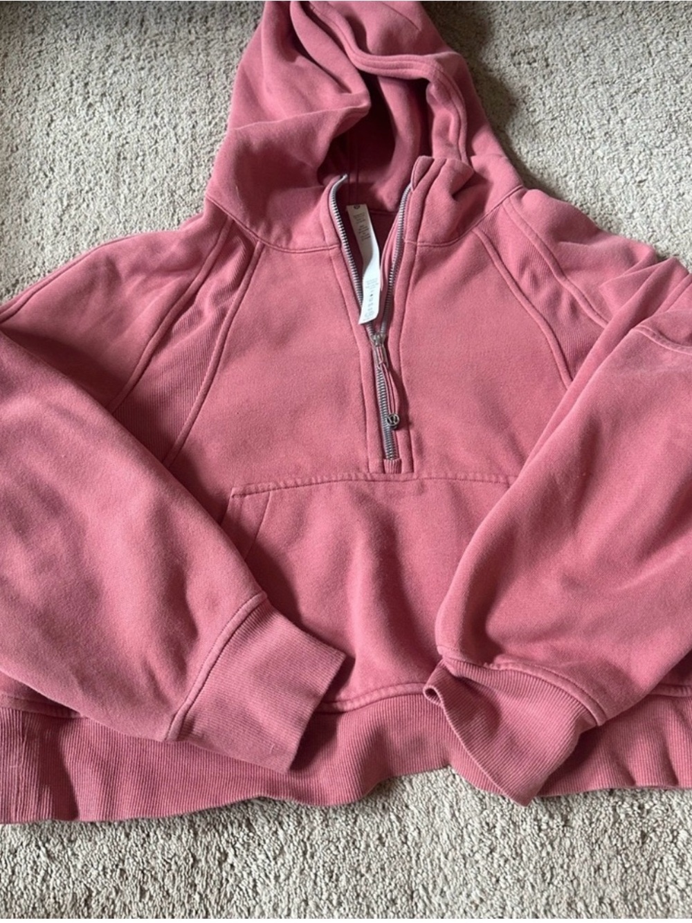 Lululemon Pink cropped half zip hoodie